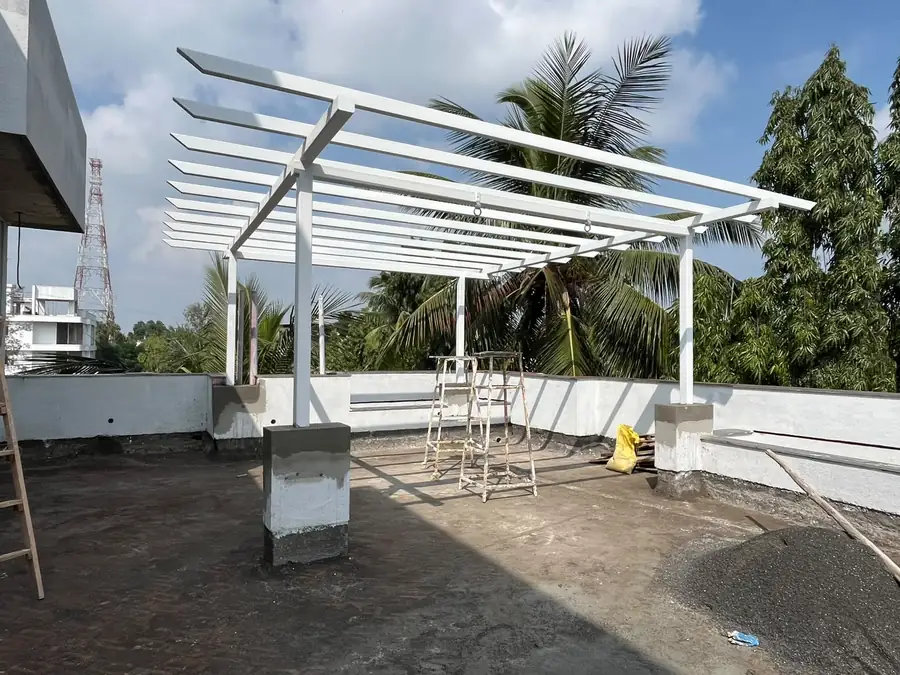Stainless steel pergola canopy on a terrace