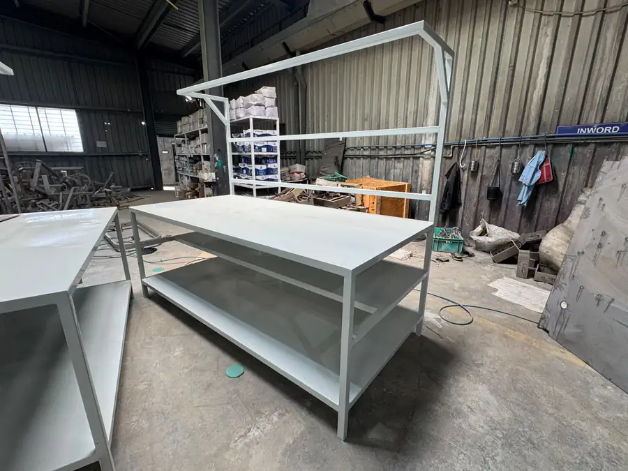Two-tier stainless steel work table with under-shelf
