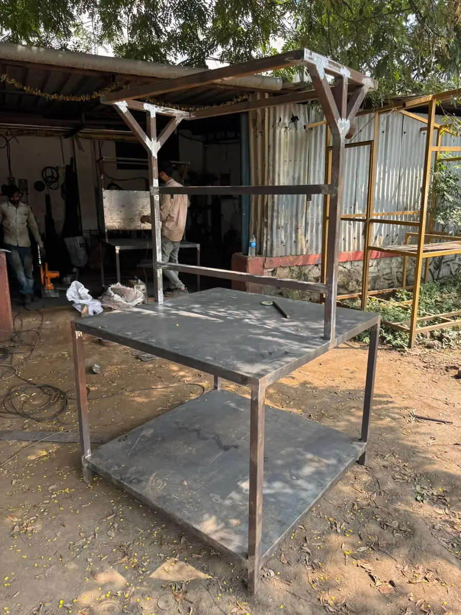 Stainless steel work table during finishing outside the works