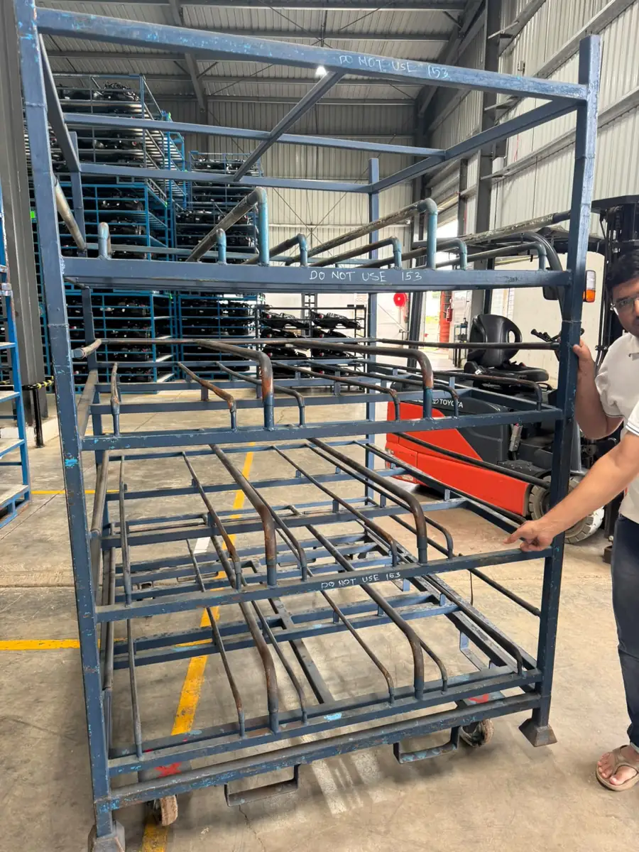 Batch of fabricated racks on the shop floor at MIDC Ambad, Nashik