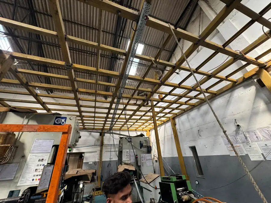 Close view of mezzanine deck beams and decking