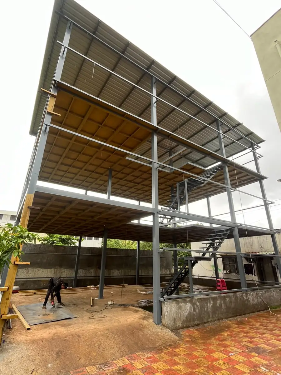 MS mezzanine platform structure fabricated inside a factory unit